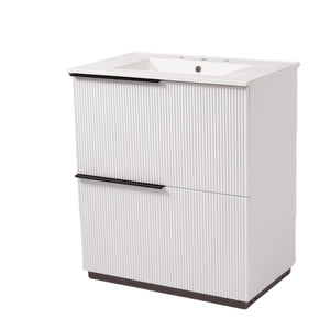 English Elm Christopher Knight Home® - 30" Elegant Bathroom Vanity With Fluted Design, Ceramic Sink, Full-Extension Drawers & Soft-Close Slides N817P295760W
