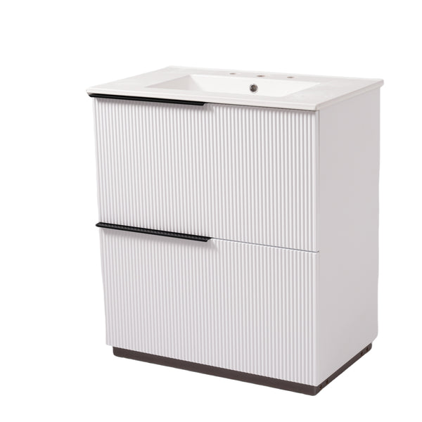 English Elm Christopher Knight Home® - 30" Elegant Bathroom Vanity With Fluted Design, Ceramic Sink, Full-Extension Drawers & Soft-Close Slides N817P295760W