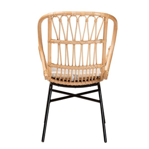 English Elm Modern Woven Rattan Dining Chair with Iron Base Bohemian Sculptural Seat B2750P420346