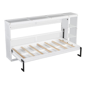 English Elm Twin Space-Saving Murphy Bed with Bookshelf and Fold-Down Desk, LVL/MDF, Compact Modern Design White GX002221AAK