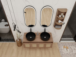English Elm 48" Floating Bathroom Vanity Oak Finish Dual Ceramic Sinks Four Soft Close Doors W999S00505