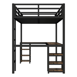 English Elm Metal Twin Xl Loft Bed with L Shaped Desk Wardrobe and Storage for Teens W1580S00065