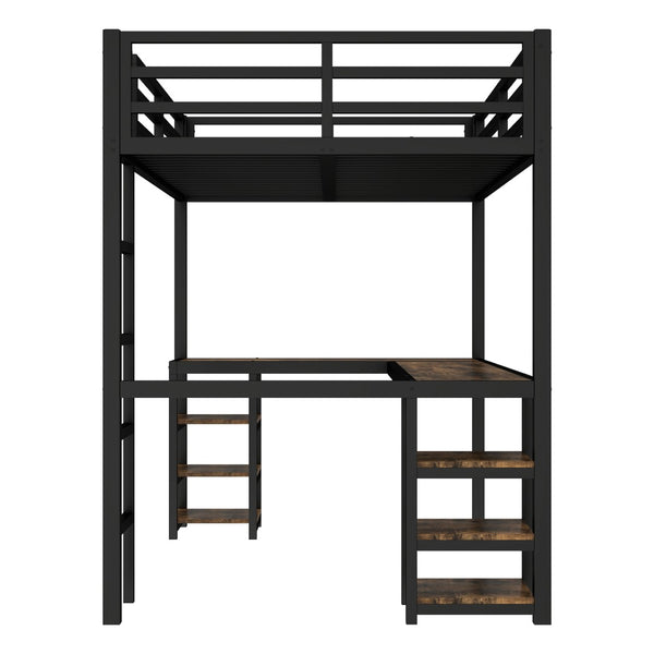 English Elm Metal Twin Xl Loft Bed with L Shaped Desk Wardrobe and Storage for Teens W1580S00065