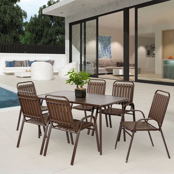 English Elm 7-Piece Patio Dining Set - Durable Steel Table With Comfortable Plastic Chairs For Outdoor Relaxation W640S00050