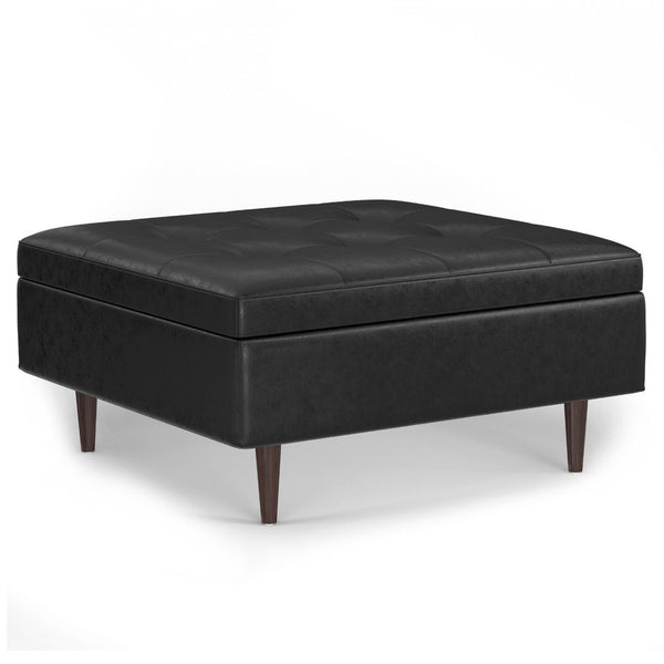 English Elm Shay Mid Century Square Coffee Table Ottoman - Stylish Storage Solution In Distressed Black Vegan Leather B136P252675-GIGA
