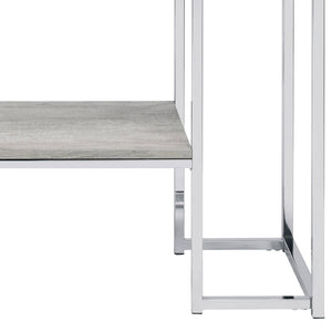 English Elm Modern Minimalist End Table with White Wood Top and Gold-Finish Metal Legs for Chic Living Spaces Chrome,Oak 21.5 L x 52.5 W x 7 H B2741P337715