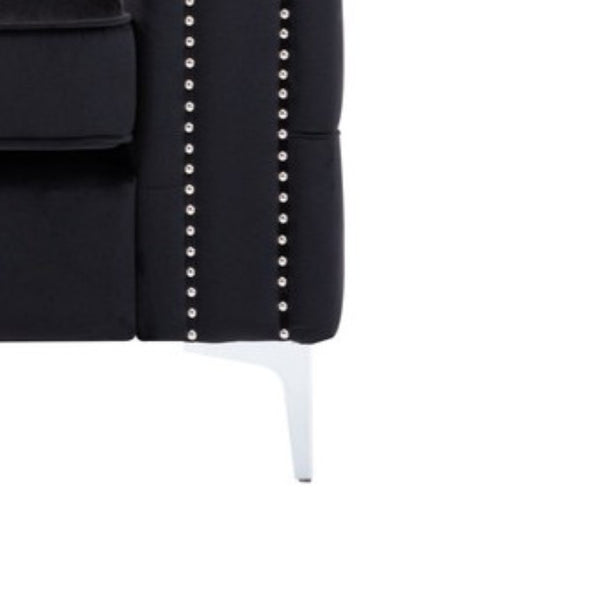English Elm Noir Tufted Black Velvet Accent Chair with Nailhead Trim and Chrome Legs B2749S00131