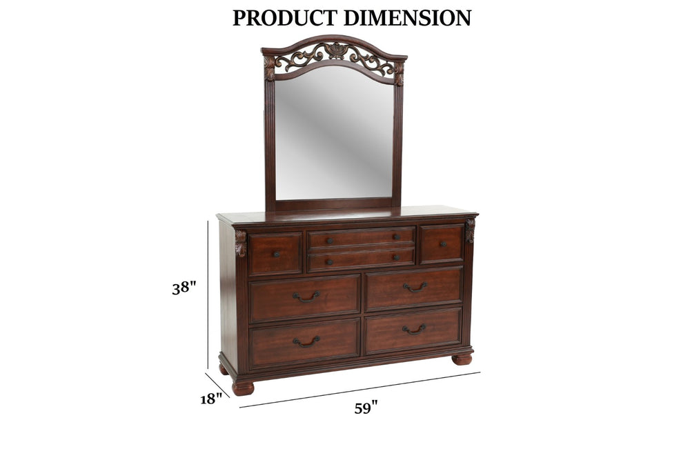 English Elm Traditional Dark Cherry Dresser with Carved Lion Claw Accents and Bun Feet Storage B011P448887