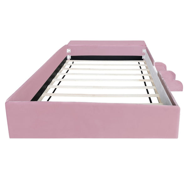 English Elm Full Size Kids Velvet Platform Daybed with Storage Ottoman Staircase Padded Rails Pink+White SF000202AAH