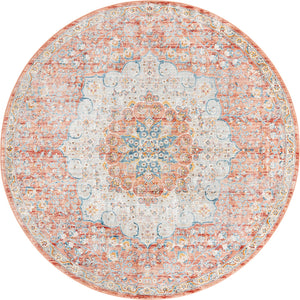 Unique Loom Newport Elms Machine Made Medallion Rug Red, Ivory/Light Blue/Terracotta/Rust Red 7' 1" x 7' 1"