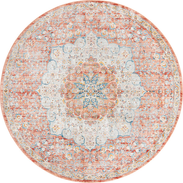 Unique Loom Newport Elms Machine Made Medallion Rug Red, Ivory/Light Blue/Terracotta/Rust Red 7' 1" x 7' 1"