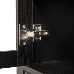 English Elm 71" Fluted Tall Arched Pantry Cabinet with Tempered Glass Door, Adjustable Shelves, Silent Drawer, Anti-Tip Safety and Stylish Metal Handles for Kitchen Living Dining Black W2917P384705