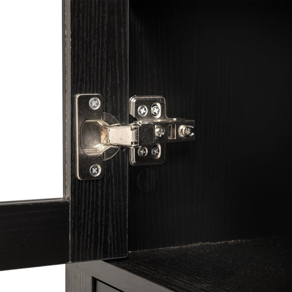 English Elm 71" Fluted Tall Arched Pantry Cabinet with Tempered Glass Door, Adjustable Shelves, Silent Drawer, Anti-Tip Safety and Stylish Metal Handles for Kitchen Living Dining Black W2917P384705