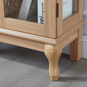 English Elm Elegant Curio Cabinet with Tempered Glass Doors, LED Lighting, Mirrored Back, Adjustable Shelves, Anti-Tip Safety Light Oak W1758P290028