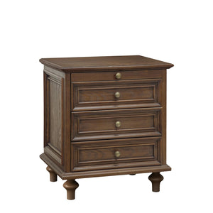 English Elm Farmhouse Nightstand Pine Wood Four Drawer Storage with Pull Out Tray Gourd Legs Walnut Brown W1716P399633