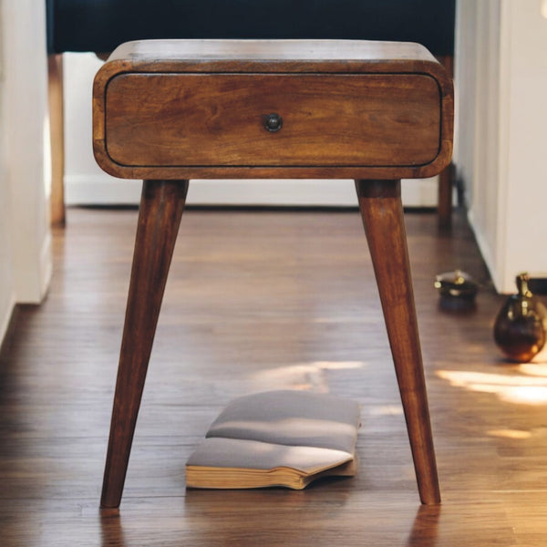 English Elm Avora Chestnut Solid Mango Wood Nightstand with Drawer & Nordic Tapered Legs, Handmade Retro Charm B182P291693