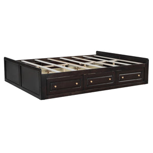 English Elm Wood Queen Platform Bed Solid Pine Frame Six Storage Drawers No Box Spring Needed Espresso N709P241723P-1