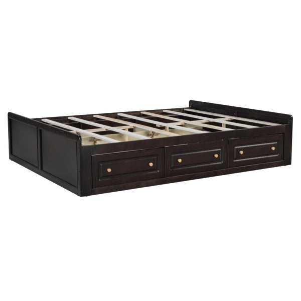 English Elm Wood Queen Platform Bed Solid Pine Frame Six Storage Drawers No Box Spring Needed Espresso N709P241723P-1