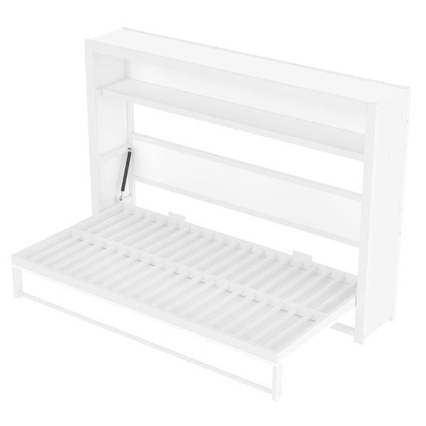 English Elm Twin Size Murphy Bed With Shelves - Space-Saving Metal Wall Bed Design For Stylish Small Rooms W1580S00275-GIGA