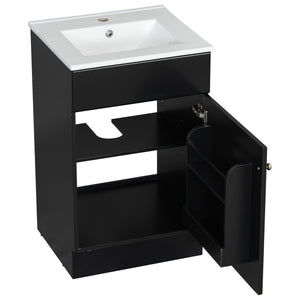 English Elm Christopher Knight Home® - 20" Bathroom Vanity with Ceramic Sink and Soft-Close Door, Gold Knob, Adjustable Shelf Storage Black N759P237946B