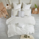 Urban Habitat Brooklyn Shabby Chic Cotton Jacquard Duvet Cover Set with Euro Shams and Throw Pillows UH12-0203 Ivory