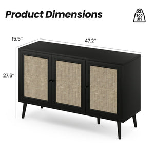 English Elm Sideboard Buffet Cabinet With 3 Rattan Doors - Modern Storage Solution For Entryway & Living Room P2 T3623P380285-GIGA