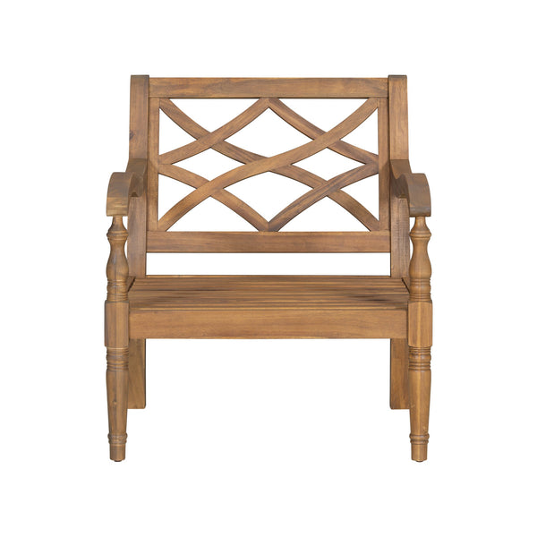 English Elm Christopher Knight Home® - Acacia Lattice Outdoor Club Chair with Carved Legs & Curved Armrests, Natural Wood and Beige Cushions N768P271734D