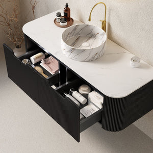 English Elm Dina 48" Wall-Mounted Modern Bathroom Vanity With Curved Edges, Soft-Close Drawers, And Ceramic Sink W2615S00499