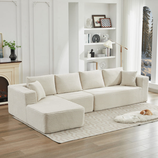 English Elm 106" Cloud Sectional Couch - Modern L-Shape Modular Sofa With Plush Corduroy, No Assembly Needed! W1143S00026