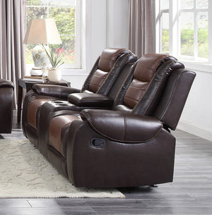 English Elm Modern Faux Leather Glider Reclining Loveseat with Console Two-tone Brown Seating B011P228565
