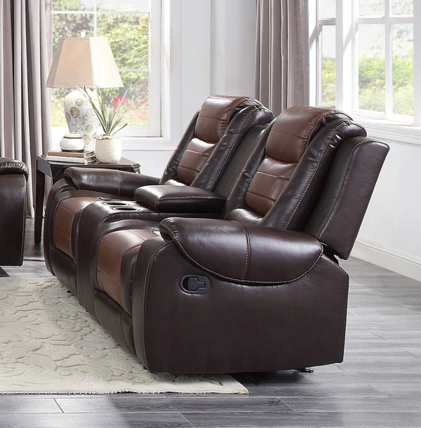 English Elm Modern Faux Leather Glider Reclining Loveseat with Console Two-tone Brown Seating B011P228565
