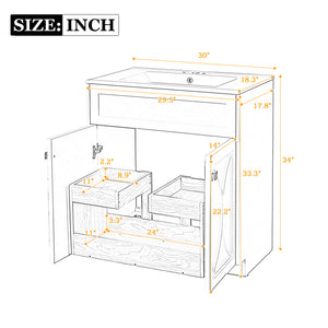 English Elm 30'' Modern Bathroom Vanity With Ceramic Sink, Soft-Close Doors, Gold Handles & Ample Storage Space N710P194898B