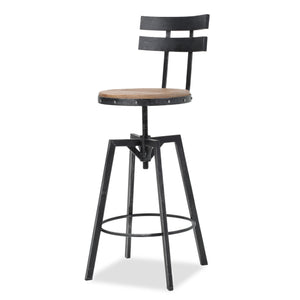 English Elm Christopher Knight Home® - SWIVEL Industrial Barstool Black Metal Frame with Natural Wood Seat, Adjustable Swivel Comfort 67371.00