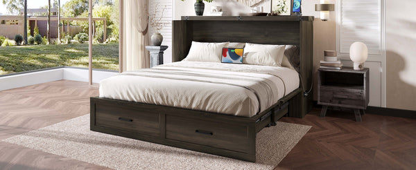 English Elm Murphy Full-Size Cabinet Bed with Built-In Charging Station, Storage Drawer & 700lb Capacity Comfort Gray 57.25 L x 27 W x 6 H N733S293997G