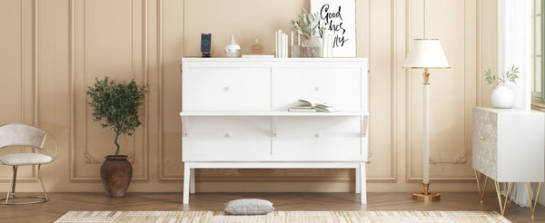 English Elm Full Size Murphy Cabinet Bed Solid Pine with Usb Charging Desk Home Office W504S00166