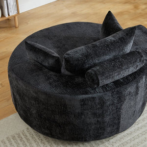 English Elm 55''l 55'l Chenille Swivel Lounge Chair Plush Foam Fill 360 Rotation Modern Living Room Black W834S00642