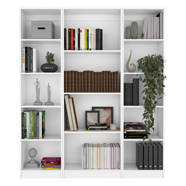 English Elm Davie Modern 3-Piece Home Bookcase Set with 14 Spacious Shelves, Slim XS Units for Stylish Storage White 41 L x 28 W x 5 H B200S00346