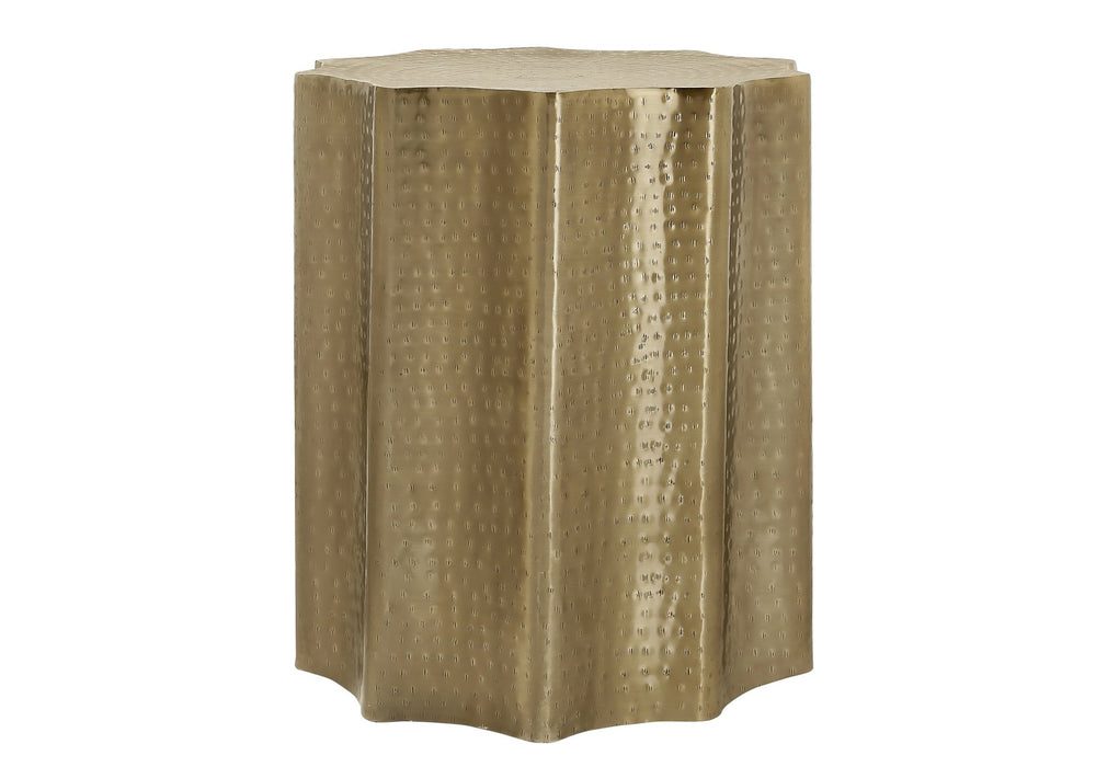 English Elm Accent Table - Modern Gold Drum Design, Handcrafted Scalloped Texture, Perfect For Living Room & Bedroom B2710P219442