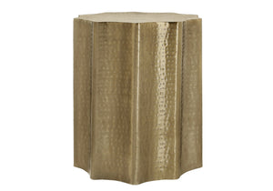 English Elm Accent Table - Modern Gold Drum Design, Handcrafted Scalloped Texture, Perfect For Living Room & Bedroom B2710P219442