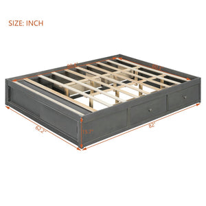 English Elm Queen Platform Bed with Four Storage Drawers Footboard Cubby Modern Low Profile Frame Gray LP000138AAE