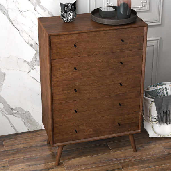 English Elm Ashcroft Furniture - Caroline Mid Century Modern 5-Drawer Solid Wood Dresser Dark Brown - Spacious Smooth-Glide Storage B183P231845