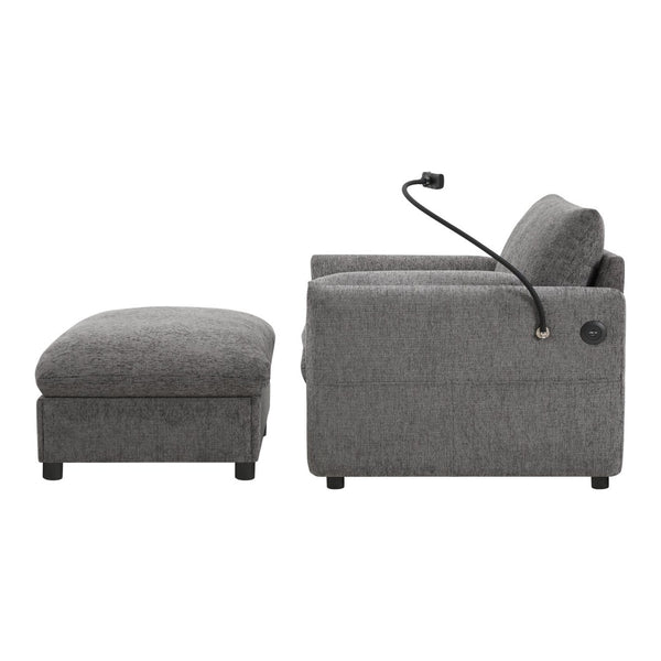 English Elm 38" Chenille Chaise Lounge with Storage Ottoman Usb Charging and Armrest Pockets N723P303462E