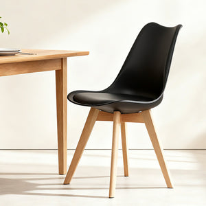 English Elm Set of Four Pu Leather Dining Chairs with Tapered Wood Legs Medieval Modern Style Black W3851P457788