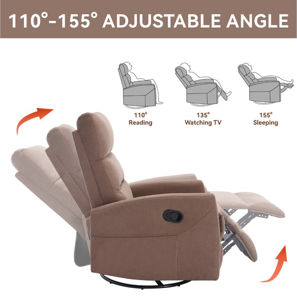 English Elm Manual Swivel Rocker Recliner Fabric Chair with 360 Degree Rotation for Living Room W3224P289292