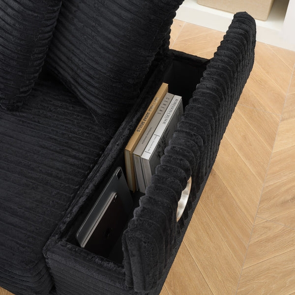 English Elm 111.4-inch corduroy L-shaped sofa with reversible chaise, armrest cup holders, lockers, sturdy frame Black W1278S00105