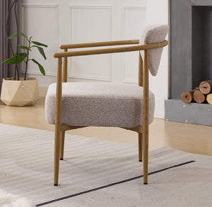 English Elm Beige Woven Fabric Dining Chair Set of Two with Wood Grain Iron Frame for Any Room W3149S00002