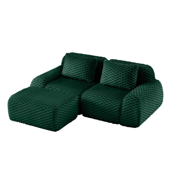 English Elm 82" Modular L-shaped Sectional Sofa Flannelette Upholstered with Movable Ottoman Living Room Green W714S01524