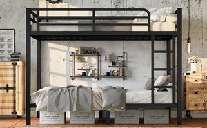 English Elm Metal Twin Over Twin Bunk Bed – Heavy-Duty Steel, Space-Saving Design, No Box Spring Needed, Black Finish W1580P372862