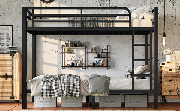 English Elm Metal Twin Over Twin Bunk Bed – Heavy-Duty Steel, Space-Saving Design, No Box Spring Needed, Black Finish W1580P372862