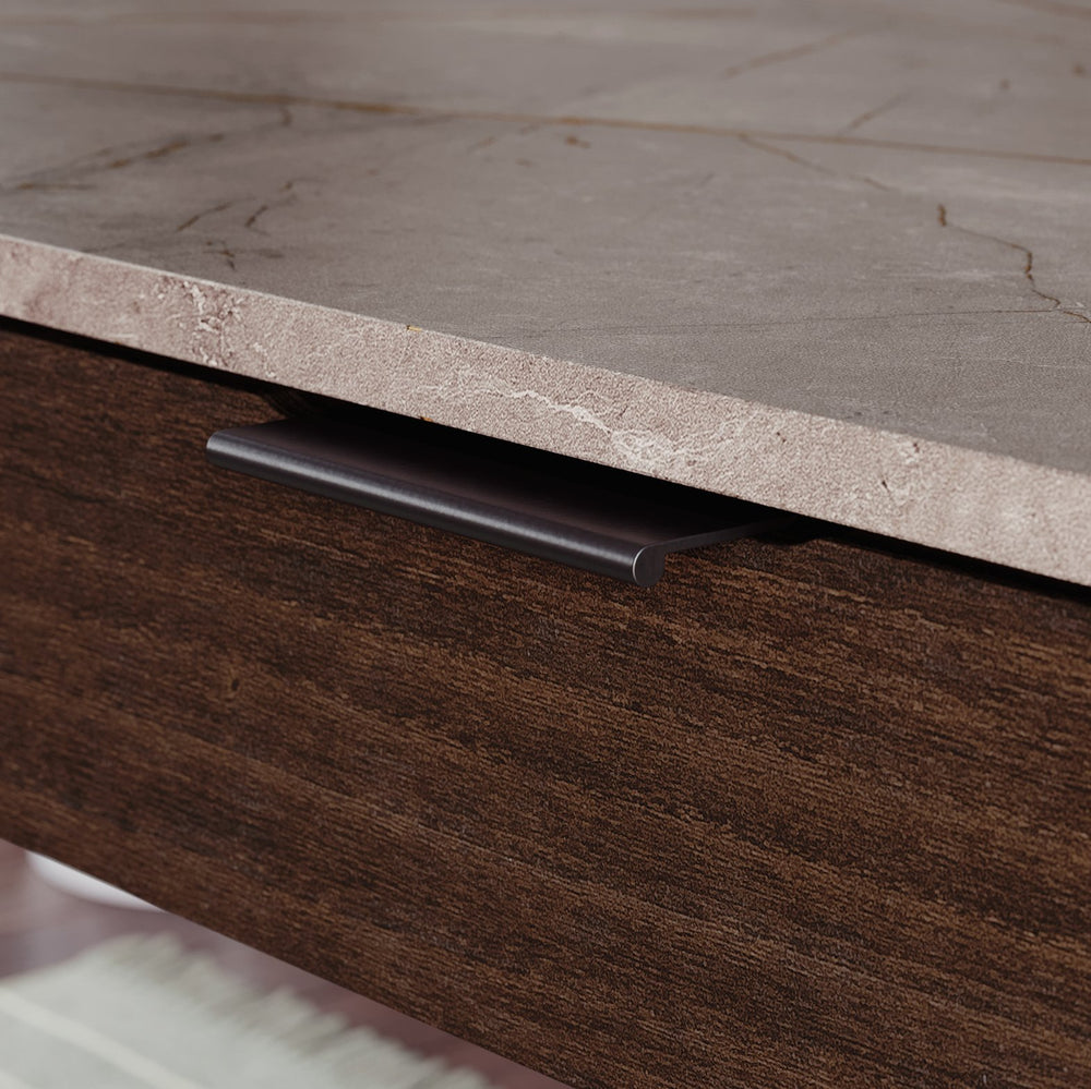 English Elm L-Shaped Desk In Warm Brown Finish, Stylish Corner Workspace With Hidden Storage & Durable Frame B356P367862